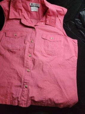 Columbia Trail Tank Women’s Sleeveless Button Up Pink Coral Pockets Outdoor